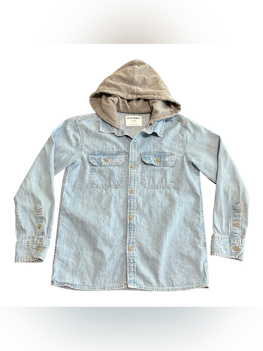 Old Navy Kids Long-Sleeve Hooded Utility Jean Shirt size Large 10-12